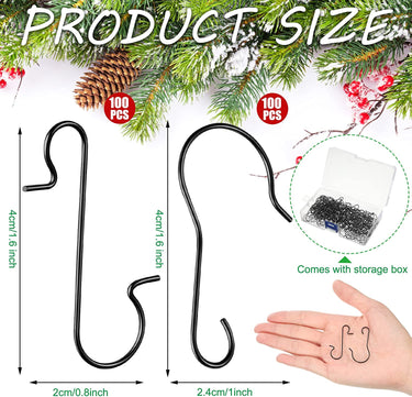 200 PCs Xmas Ornament Hooks Christmas Tree Hanging Hooks Metal Christmas Ornament Hooks with Storage Box C and S Shaped Ornament Hangers Xmas Decoration Hooks for Christmas Tree Party Decor